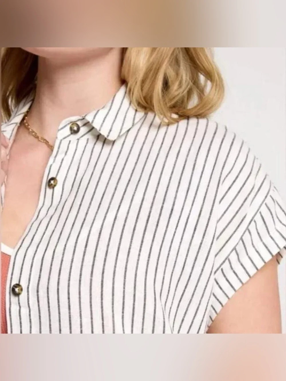 NWT Calia Black & White‎ Striped Button Down Linen Cover-Up Dress MEDIUM